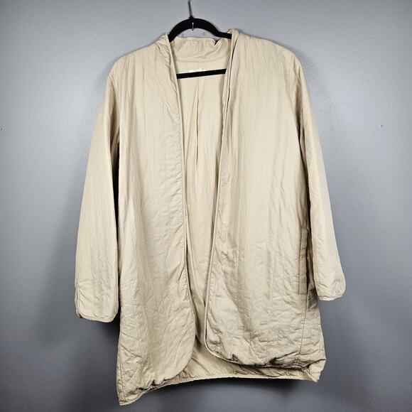 Eileen Fisher Quilted Long Jacket Coat Linen Tencel Organic Cotton Beige M - Picture 2 of 9